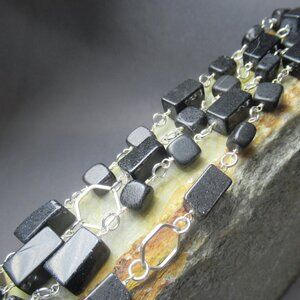 Black River Rock Necklace, Multi Strand Wrapped Wire Chain